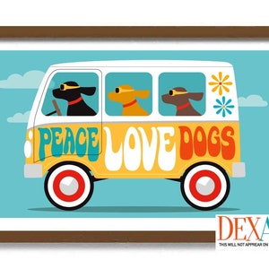 Mid Century Modern Dog Art Print, Hippie Van, RV Camper Bus, Woodstock, Black Lab, Retro Camper, Dog Lover Gift, Cute Dog Wall Art
