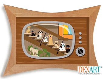 Dog Wall Art Print, Mid Century Modern Wall Art, Retro TV Show, Barky Bunch, Family Mutts, Gift for Dog Lovers, Labrador, Golden Retriever