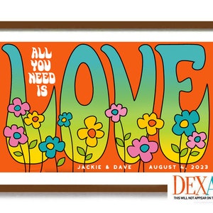Personalized Boho Wedding Gift for Couples, Hippie Love Decor, Garden Wedding, Anniversary Gift Art Print, Flower Wall Art image 1