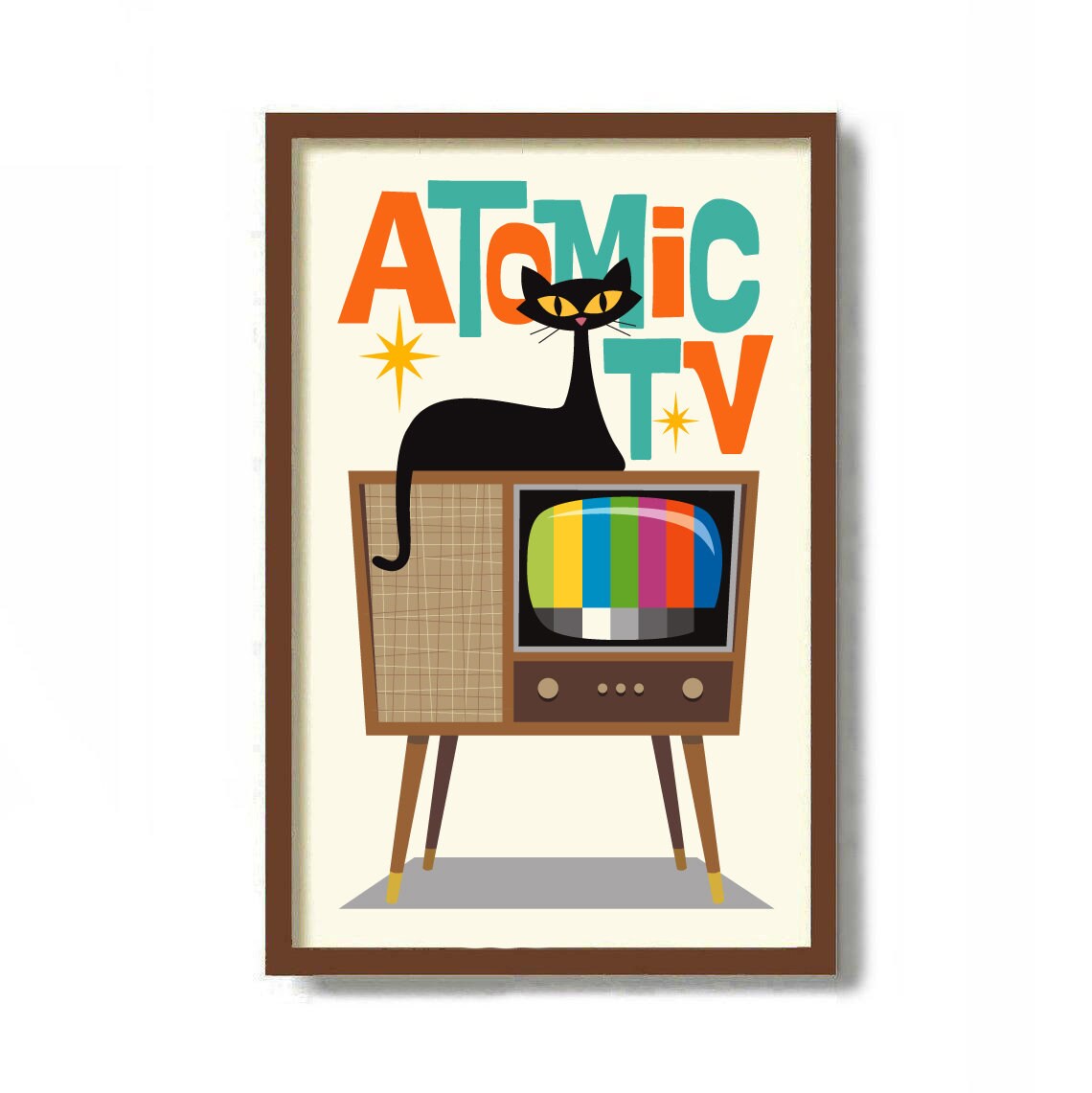 Atomic Cat Wall Art Black Cat Art Print 11x17 Print Mid Etsy France