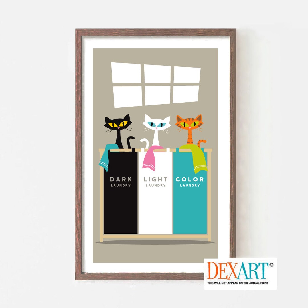 Laundry Room Decor Cat Art Print, Mid Century Modern Wall Art, Laundry ...