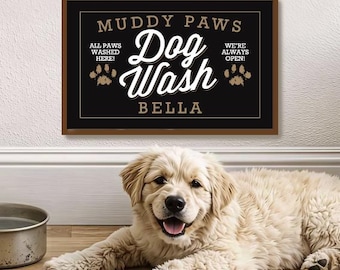 Personalized Dog Wash Art Print, Rustic Farmhouse Laundry Room Decor, Golden Retriever, Labrador Retriever, Mud Room, Indoor Kennel