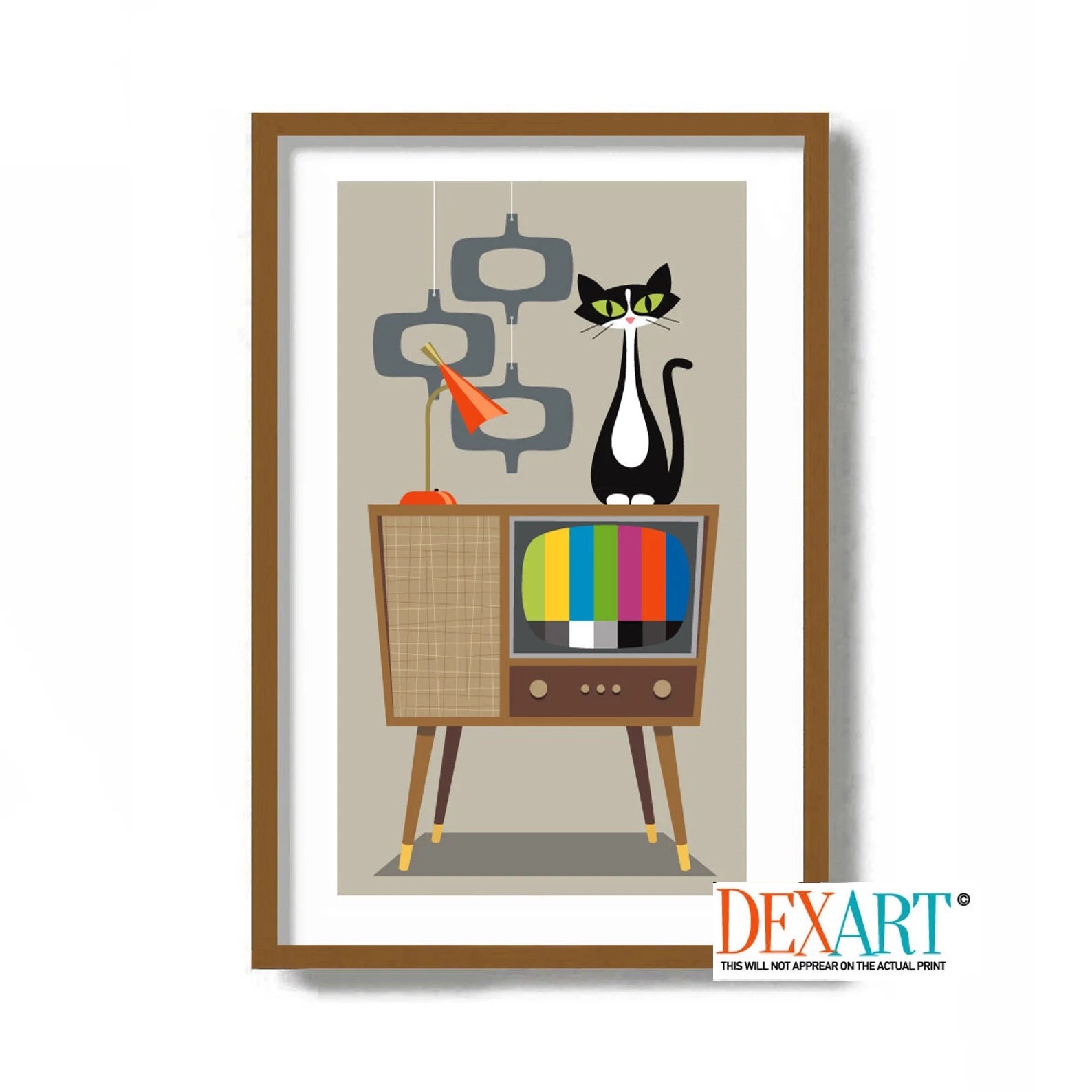 Tuxedo Cat Art, Mid Century Modern Art, Black and White Cat Art Print ...