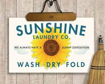 Laundry Room Decor Art Print, Laundry Sign, Sunflower Ar,  Powder Room Sunflower Print, Wash Dry Fold, Washing Machine, Laundry Basket