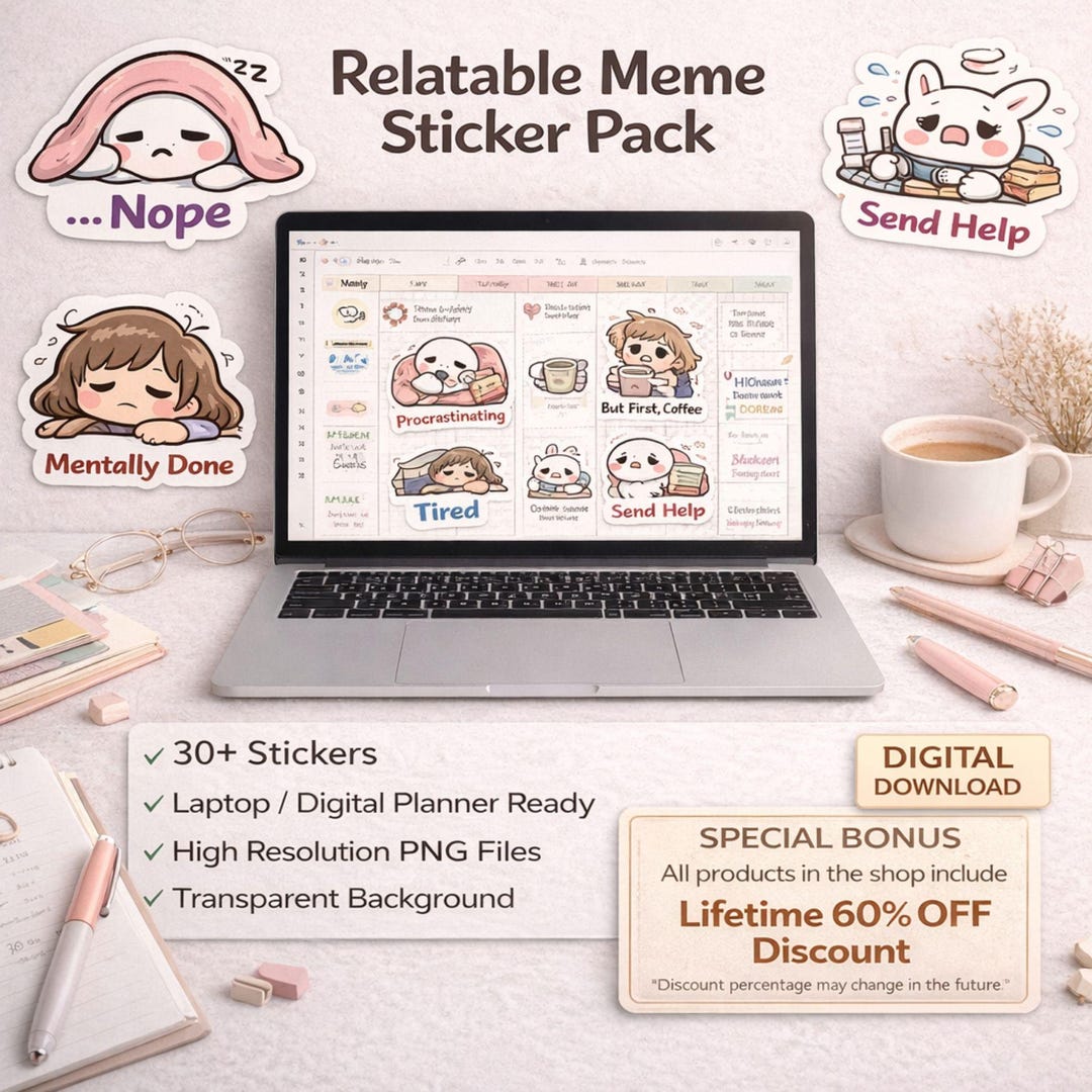 Relatible Sticker Simple Relatable Meme Stickers, Cute Study Planner Stickers, Procrastination ...