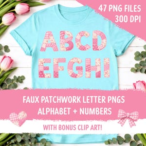 Pink Faux Patchwork Alphabet PNG Clipart, Quilted Fabric Letters, Cottagecore Font (Digital Download)