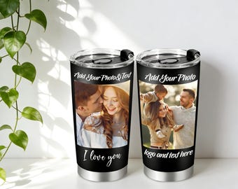 Personalized Coffee Tumbler with Picture & Text - Custom Photo Travel Mug,20oz Stainless Steel Tumbler,Valentine Birthday Anniversary Gift