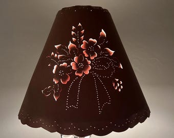 Vintage Pale Pink Cut & Pierced Floral Lamp Shade, Clip On , 8” H