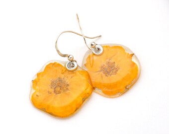 Gardener Gift, Gift for her, Real flower earrings, Real petal earrings, Rose earrings, Real miniature yellow rose earrings