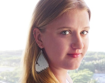 Butterfly Earrings, Real Mint Morpho butterfly, Morpho Catenarius, fore wings, earrings