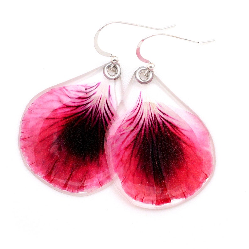 Gardener Gift, Nature Lover, pressed flower, woodland earrings, Botanical jewelry, nature made earrings, Real pink geranium earrings image 1