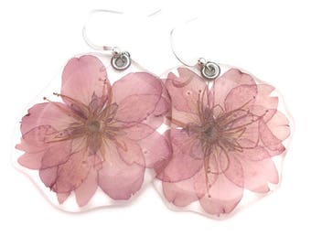 Cherry blossom, Sakura, Gardener Gift, Nature Lover, pressed flower, Botanical jewelry, Great gift, real pressed cherry blossom earrings