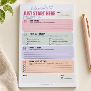 ADHD Task Initiation Notepad | Just Start Here Planner for Adults (5.5" x 8.5") PERSONALIZED Magnetic Notepad