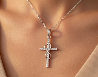 Collar con cruz de cristal infinita, colgante de corazón con fe, regalo de confirmación