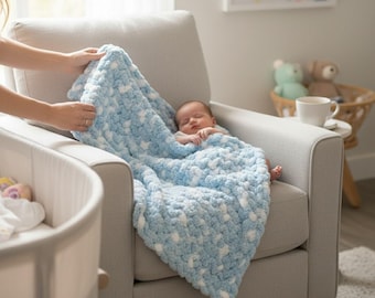 Chunky Knit Baby Blanket – Soft Finger Knit Throw, 36x36 Nursery Bedding