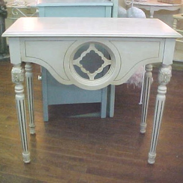 Hand Painted Antique Creamy White Table...Decorative Designs...Shabby Chic