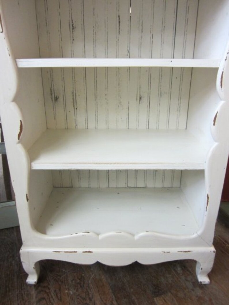Vintage Shabby Chic Hand Painted Bookcase Bead Board Back Etsy
