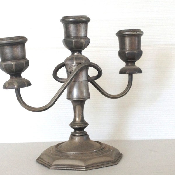 pewter three arm  candelabra  art nouveau style, three arm candelabra, holiday table top, candle holder, pewter center piece