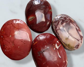 Ethische Mookait Jaspis Handschmeichler - Große polierte australische Jaspis Sorgensteine - Erdiges Rot, Burgund und Creme