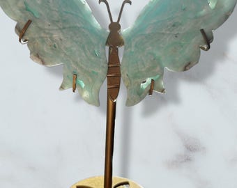 Blue Hemimorphite Butterfly Wings on Stand | Vibrant Teal Crystal Sculpture