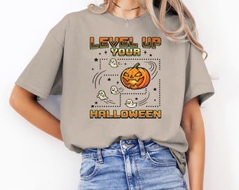 Pixel Halloween Shirt, Spooky Pumpkin Ghost T-Shirt, Retro Gamer Apparel