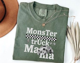 Monster Truck Mama Comfort Colors Tee, Checkered Grunge Retro Rally Apparel