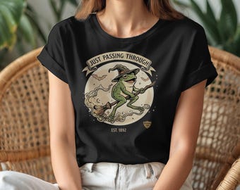 Witch Frog Halloween T-Shirt, Spooky Moon Bat Graphic Tee