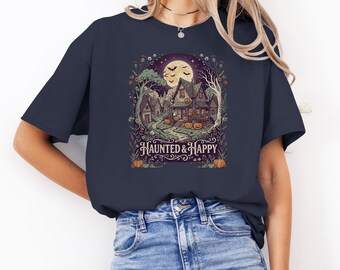 Spooky Haunted House Halloween T-Shirt, Rustic Autumn Party Decor