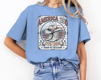 America 250th Anniversary Cowboy Boots Graphic Tee, Patriotic USA Flag Art, Independence Day Shirt