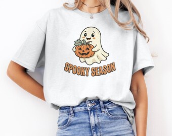 Ghost Pumpkin Spooky Season T-Shirt, Halloween Graphic Tee, Autumn Fall Shirt