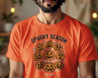 Spooky Season Pumpkin T-Shirt, Halloween Autumn Vibes Unisex Tee
