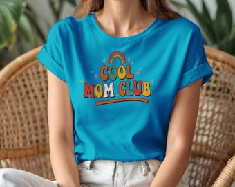 Mom Club Retro Rainbow Tee, Trendy Mom Shirt