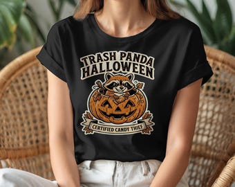 Trash Panda Halloween Shirt, Raccoon Pumpkin Graphic Tee, Funny Fall Season T-Shirt