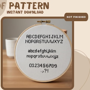 Pixel Font Cross Stitch Pattern | 8-Bit Alphabet & Numbers (PDF Pattern)