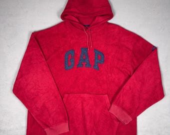 Vintage Gap Hoodie Red Navy Arch Logo Pullover Fleece XXL Y2K Kangaroo Pocket