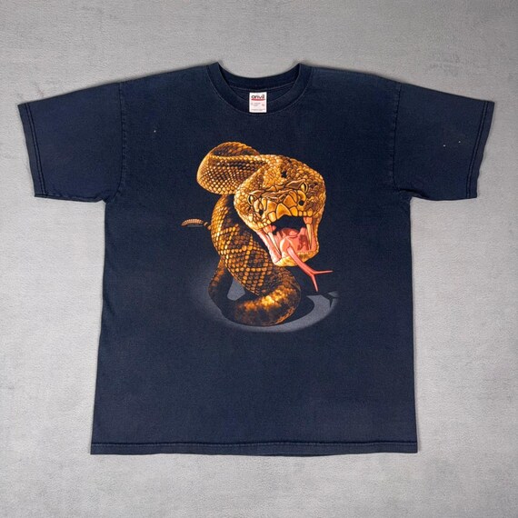 VTG 90s Human-I-Tees Rattlesnake T Shirt Double Sided Nature Graphic Anvil L