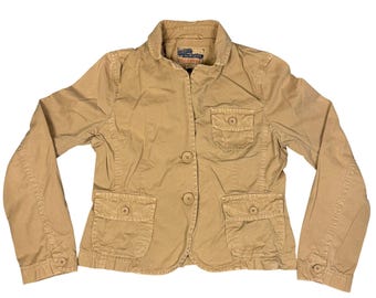 Polo Jeans Co Ralph Lauren Womens Khaki Cotton Utility Blazer Jacket Tan Size M