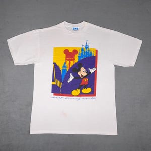 Vintage Walt Disney World Mickey Mouse T-Shirt White Large Made in USA Retro image 1