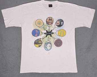 Camiseta vintage de King Crimson de 1995 con discografía y arte del álbum Brockum Prog Rock XL