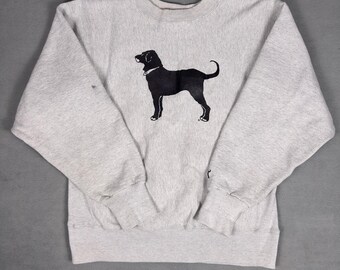 Moletom vintage dos anos 90 com estampa de cachorro preto, Martha's Vineyard, tecido reverso, gola redonda, fabricado nos EUA, tamanho M.