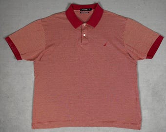 Vintage 90er Jahre Nautica Polohemd aus mercerisierter Baumwolle mit Mikro-Karomuster, burgunderrot, Herrengröße L