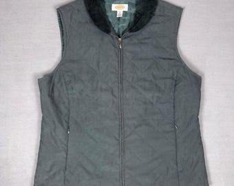 Chaleco acolchado vintage Talbots para mujer, talla M, color verde, cuello de pana, cremallera, estilo ecuestre.