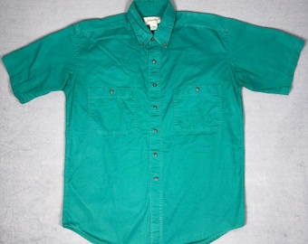Vintage 90er Jahre St Johns Bay Herren M Teal Grünes Baumwoll Kurzarm Hemd mit Knöpfen