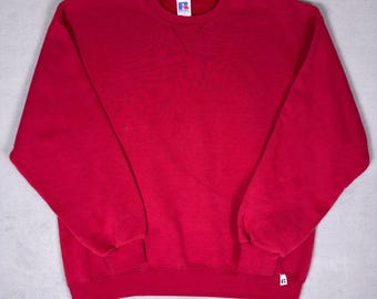 Vintage 90er Jahre Russel Athletic Crewneck Sweatshirt Rot Blank V-Stich XL Mexico