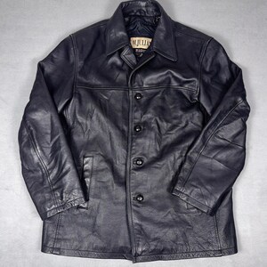 Kurtka samochodowa Julian Wilsons Vintage Y2K M, skórzana, czarna, z guzikami z przodu, męska, rozmiar M