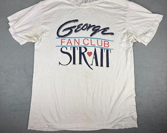 Vintage George Strait Fan Club Shirt Mens Large White Stedman Single Stitch USA