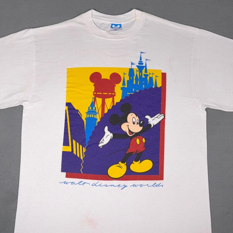 Vintage Walt Disney World Mickey Mouse T-Shirt White Large Made in USA Retro image 3