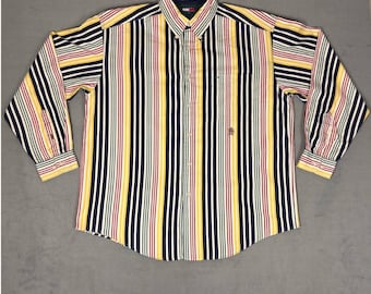 Vintage 90s Tommy Hilfiger Striped Button Down Shirt Crest Multicolor Mens L