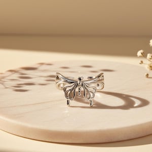 Vlinderring, 925 sterlingzilver, verstelbare ring, statement sieraden, monarchvlinder stapelring, op de natuur geïnspireerd cadeau voor vrouwen