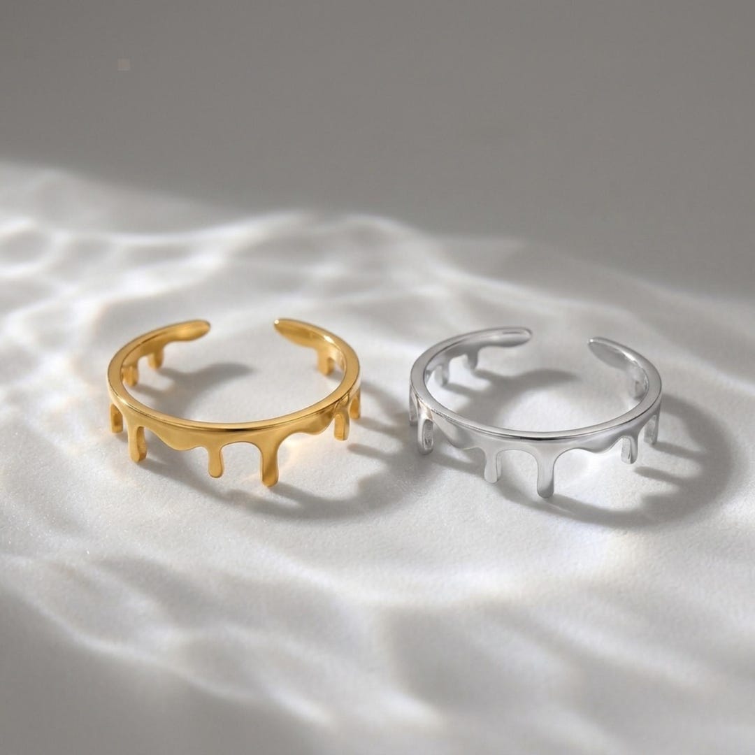 Drip Melt Ring, Two Tone Adjustable Open Band, Stainless Steel ...